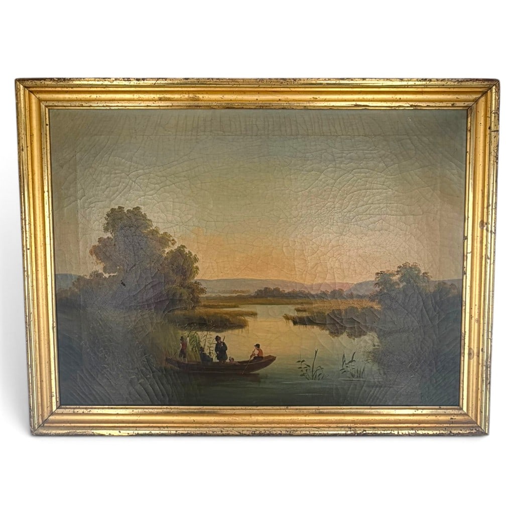 Oil on Canvas, Hudson River School Marsh Landscape: Artist: American School, unidentifiedDate: Circa 1860-1880Period/Style: Hudson River School traditionMedium: Oil on canvasDescription: A finely rendered 19th-century American landscape depicting a hun