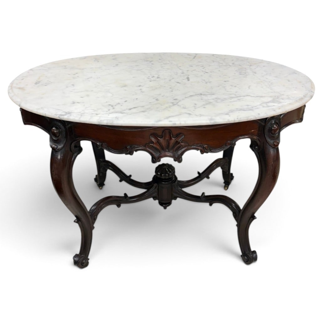 Rococo Revival Walnut Marble-Top Table - 2
