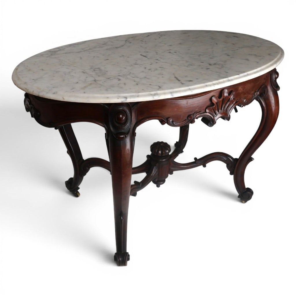 Rococo Revival Walnut Marble-Top Table - 3