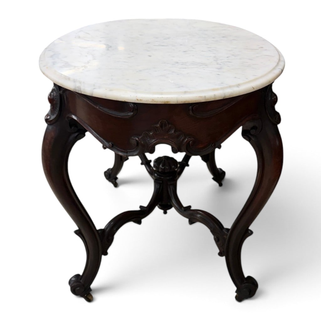 Rococo Revival Walnut Marble-Top Table - 5