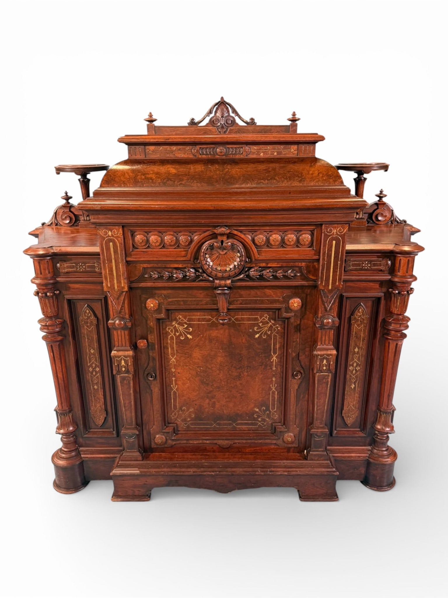 Pottier & Stymus Attrib. Walnut Credenza: Maker: Attributed to Pottier & Stymus Manufacturing Company, active New York, 1859-1910Origin: New York CityDate: Circa 1870-1875Period/Style: American Renaissance Revival with Neo-Grec influenceMater
