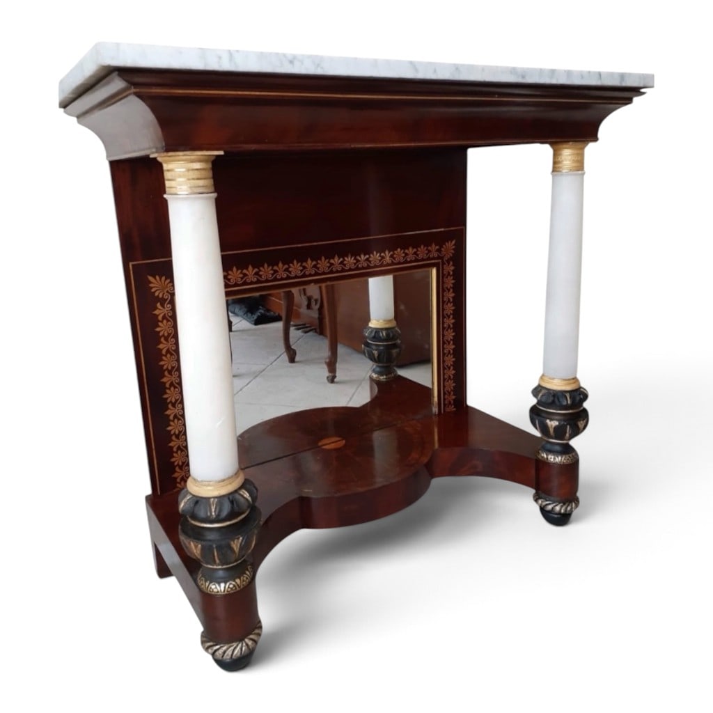 Quervelle Attributed Classical Pier Table: Maker: Attributed to Anthony Gabriel Quervelle (American, born France, 1789-1856)Origin: Philadelphia, PennsylvaniaDate: Circa 1830Period/Style: American ClassicalMaterials: Mahogany and mahogany vene