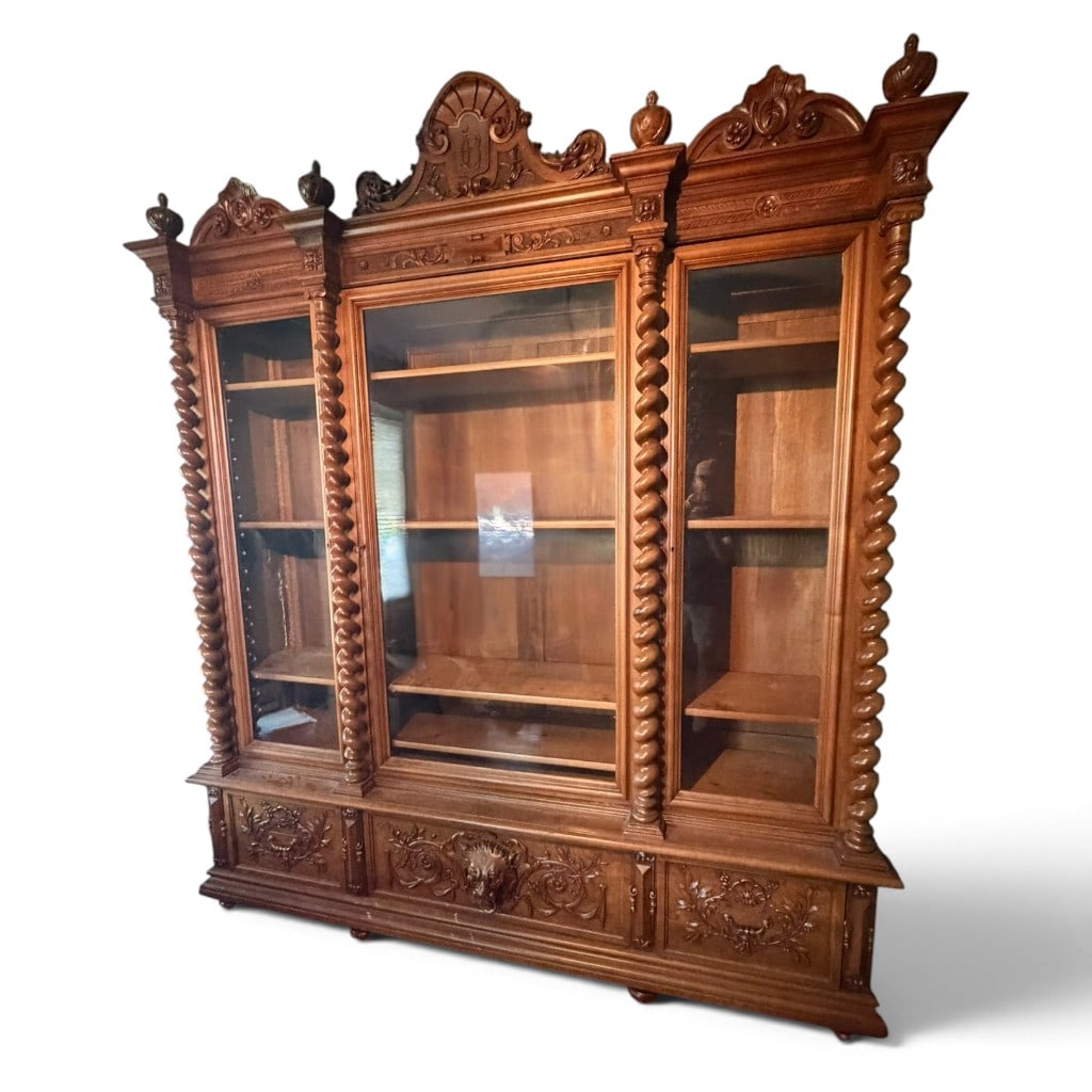 French Carved Oak Hunt Bookcase - 2