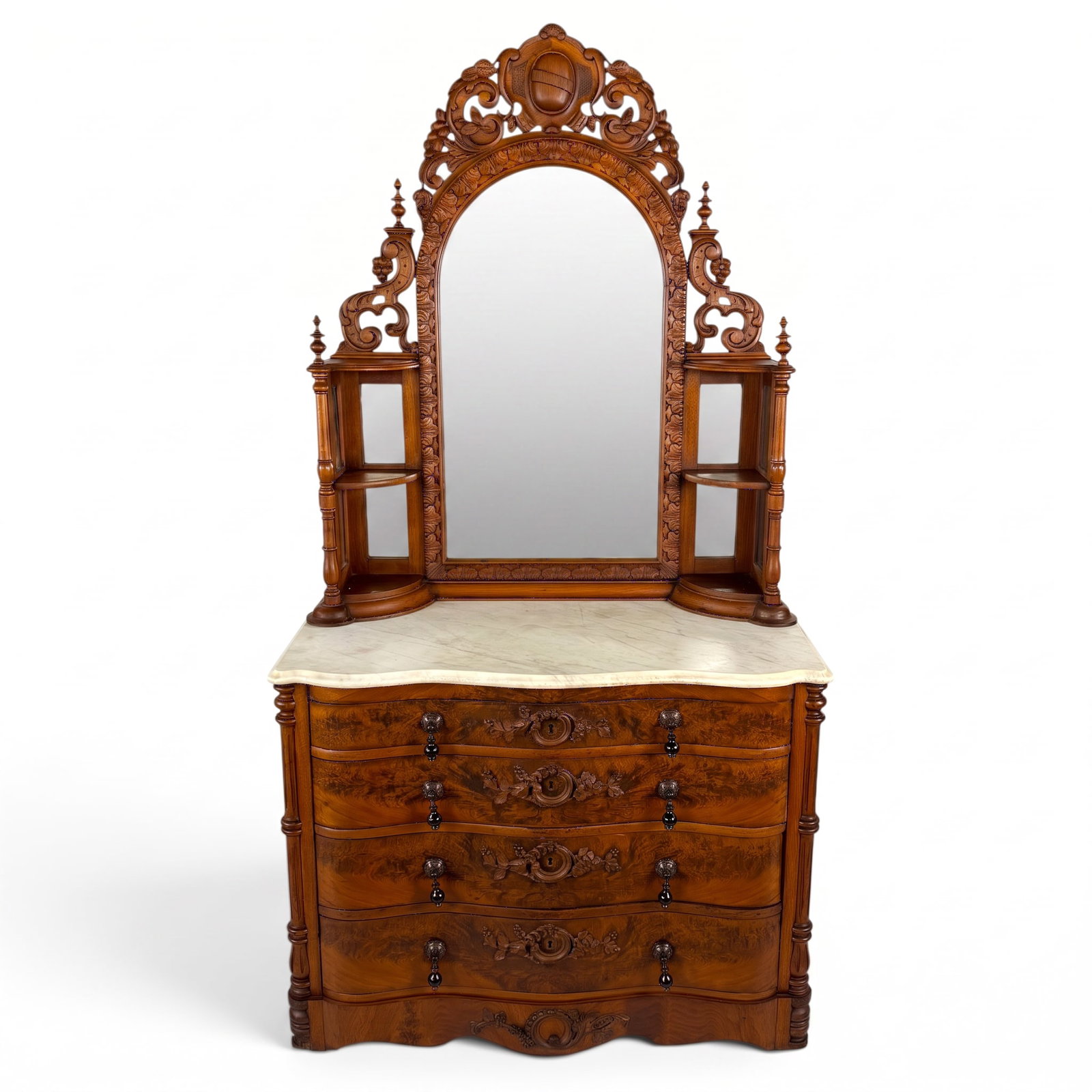 Burl Walnut Marble-Top Mirrored Dresser (1 of 6)