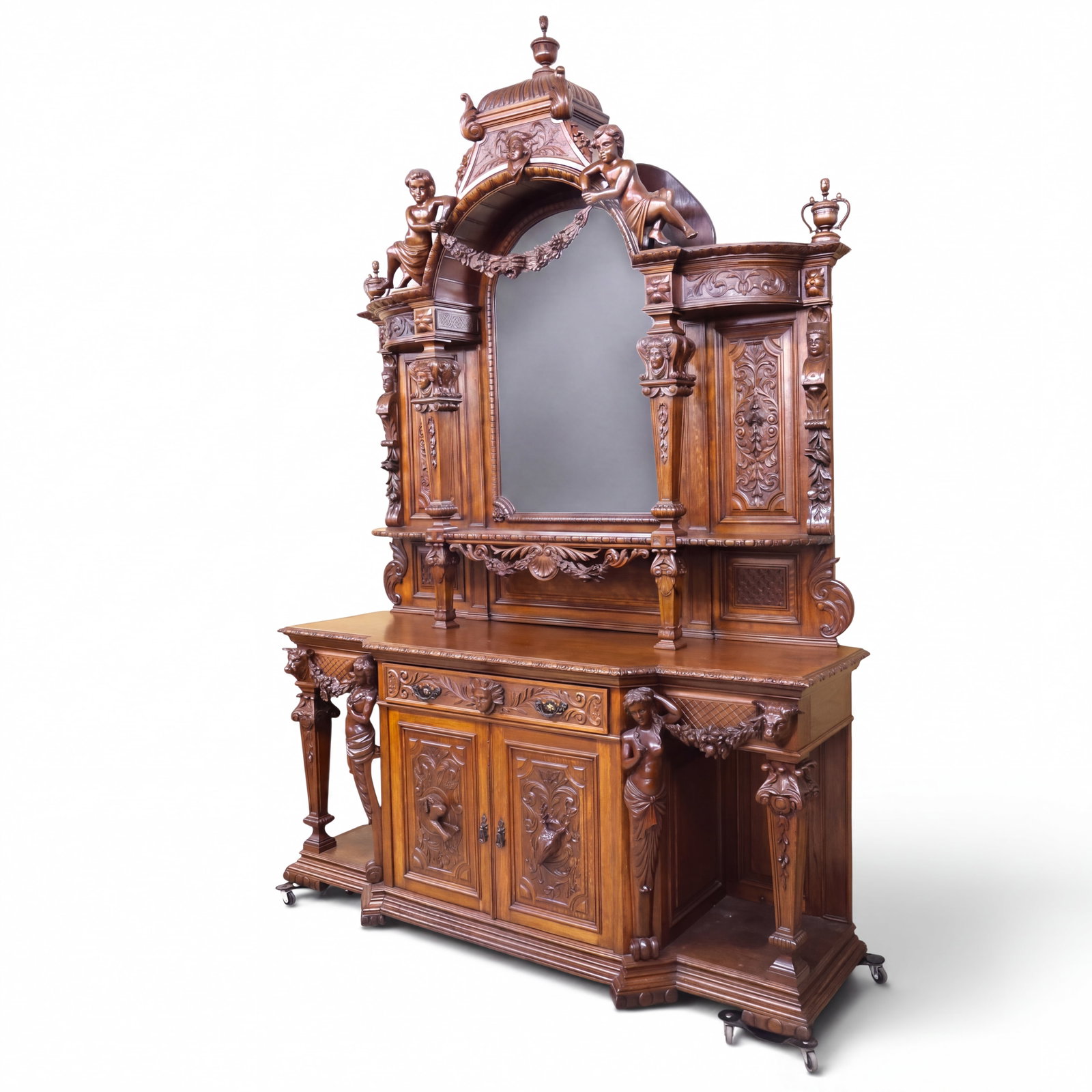 Monumental Carved Oak Mirrored Sideboard (1 of 11)