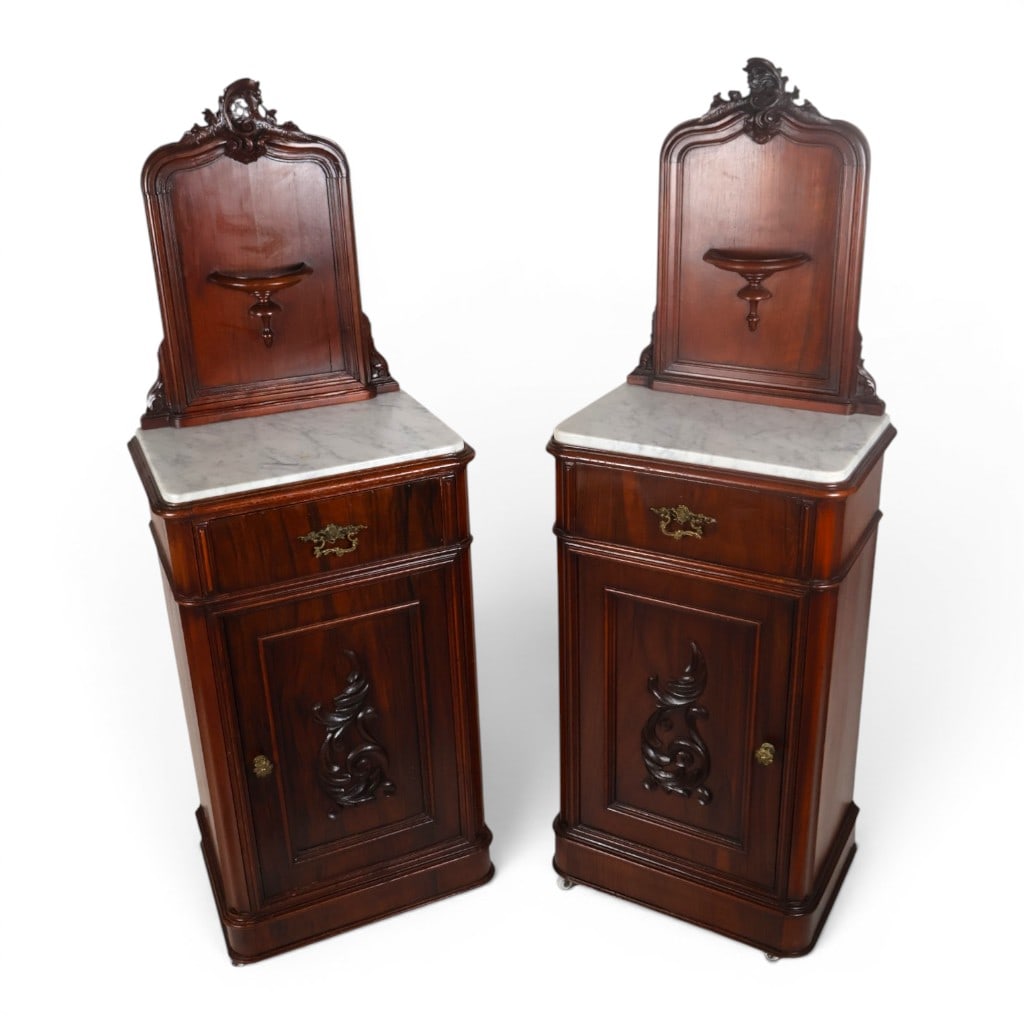Pair Rosewood Marble-Top Bedside Cabinets (1 of 9)