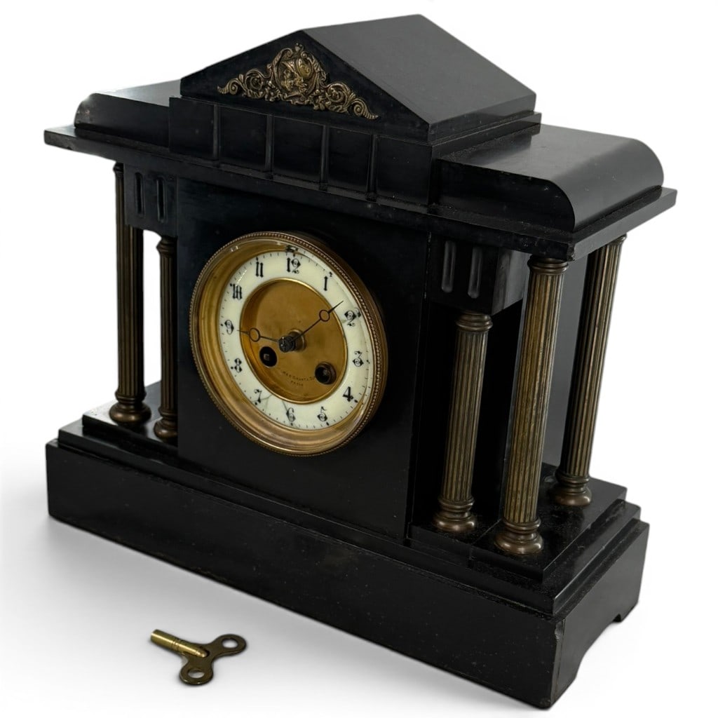 French Black Slate Architectural Clock - 3