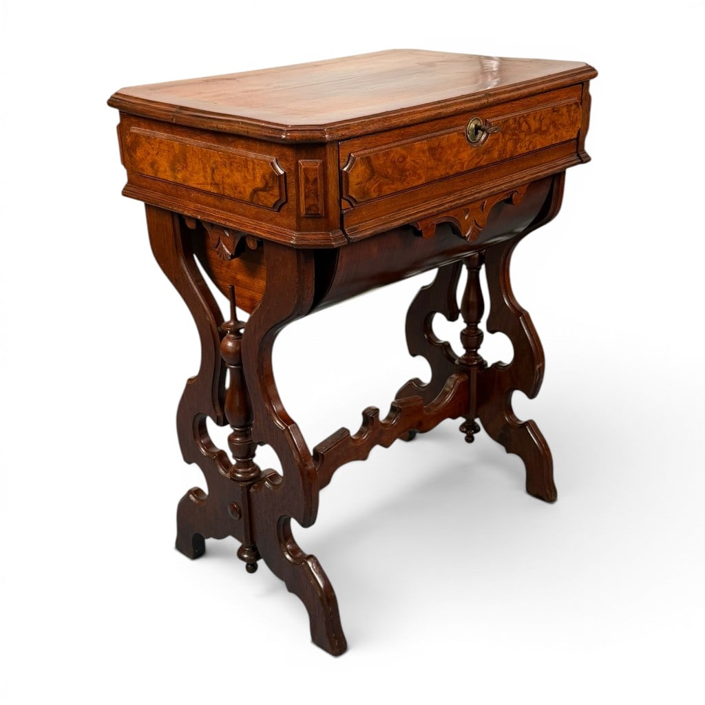 Victorian Walnut Burl Sewing Table (1 of 9)