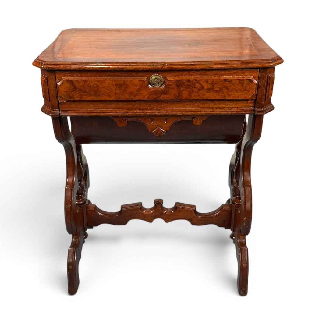 Victorian Walnut Burl Sewing Table - 3