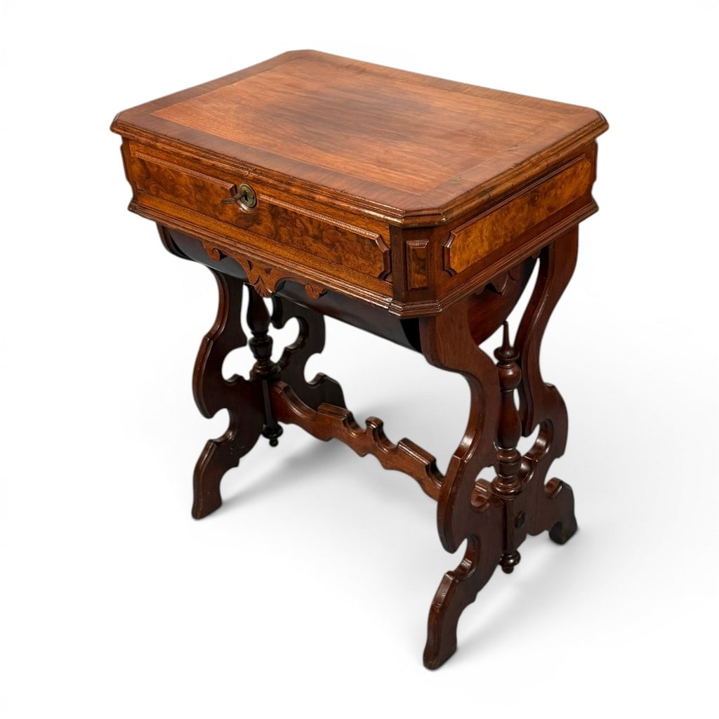 Victorian Walnut Burl Sewing Table - 4
