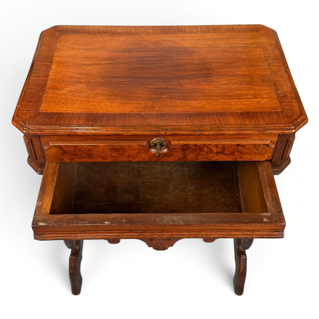 Victorian Walnut Burl Sewing Table - 7