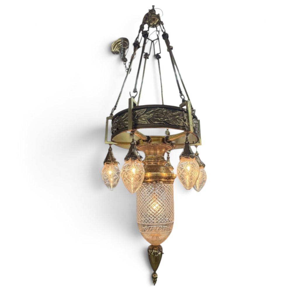 Large Art Nouveau Style Cut Glass and Metal Chandelier (1 of 2)