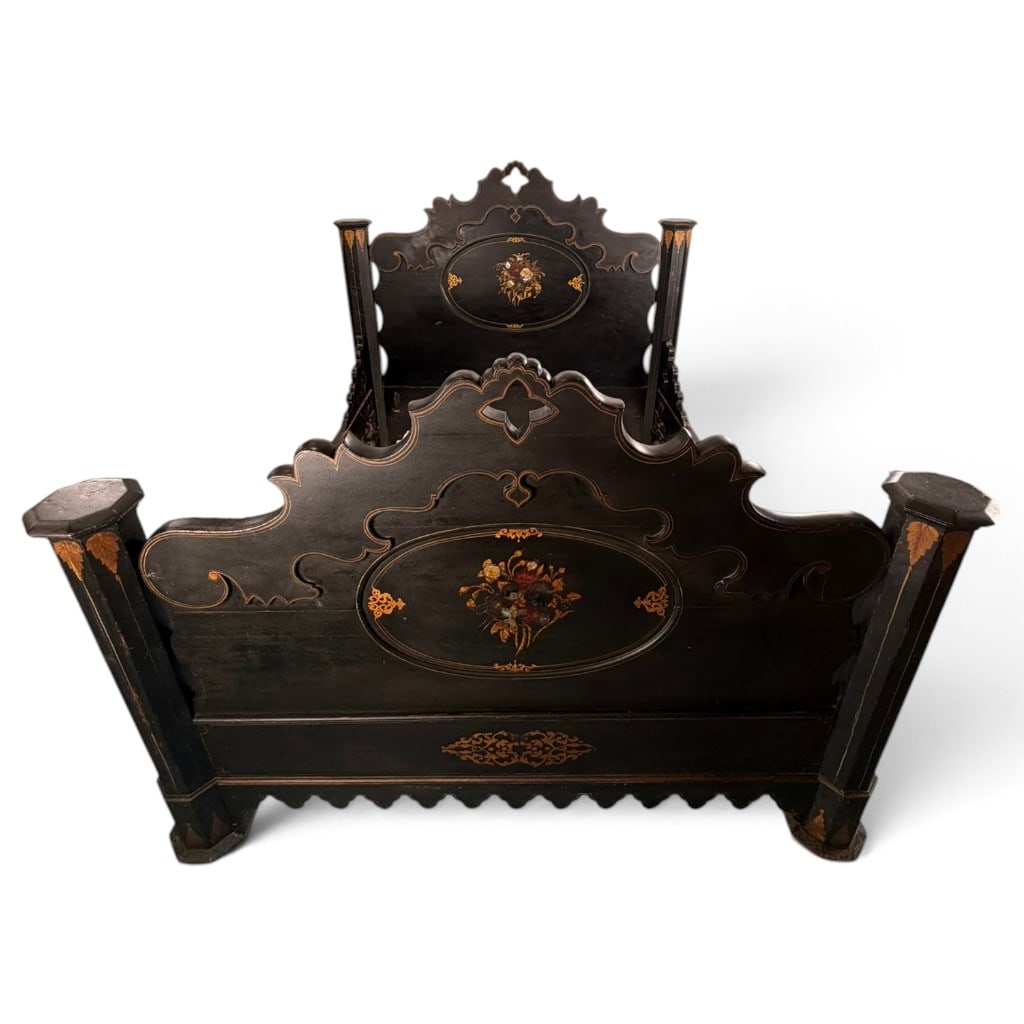 Victorian Ebonized Shell Inlaid Bed (1 of 5)