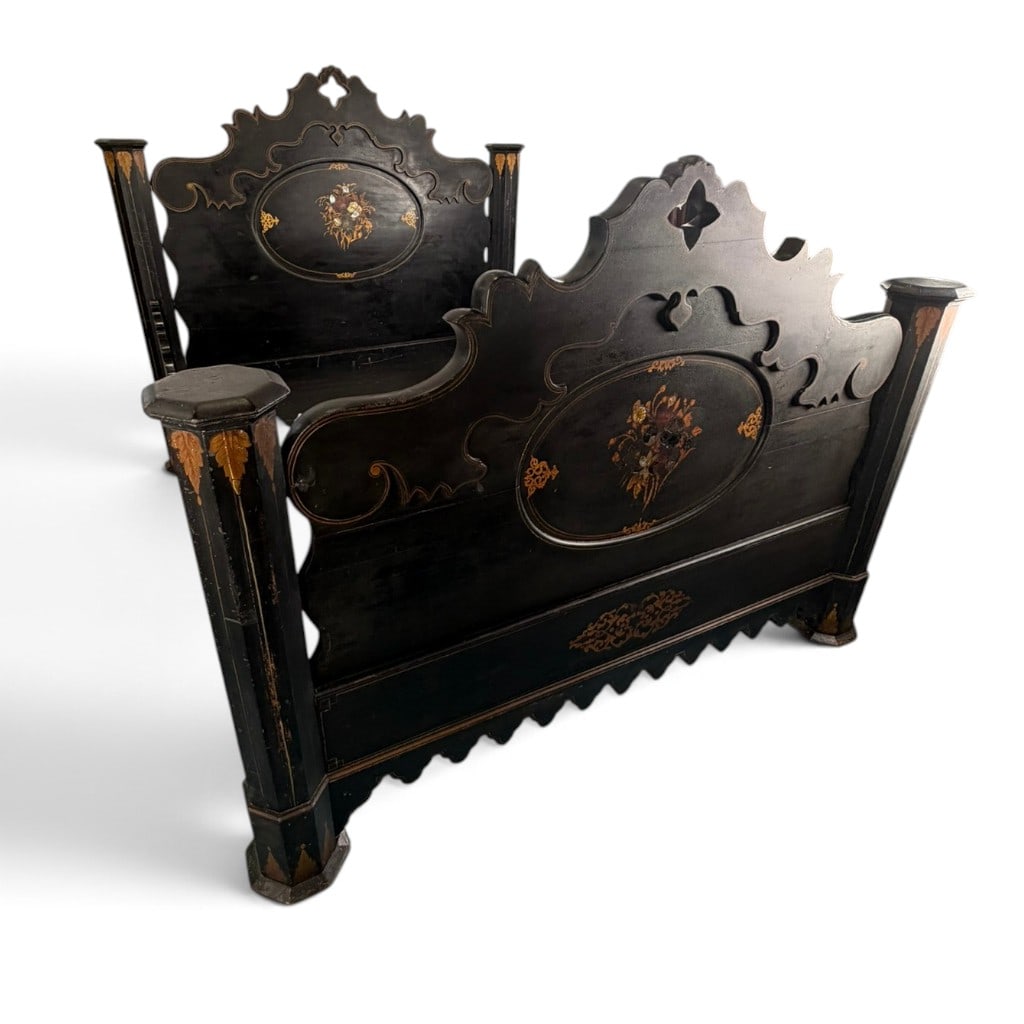 Victorian Ebonized Shell Inlaid Bed - 2