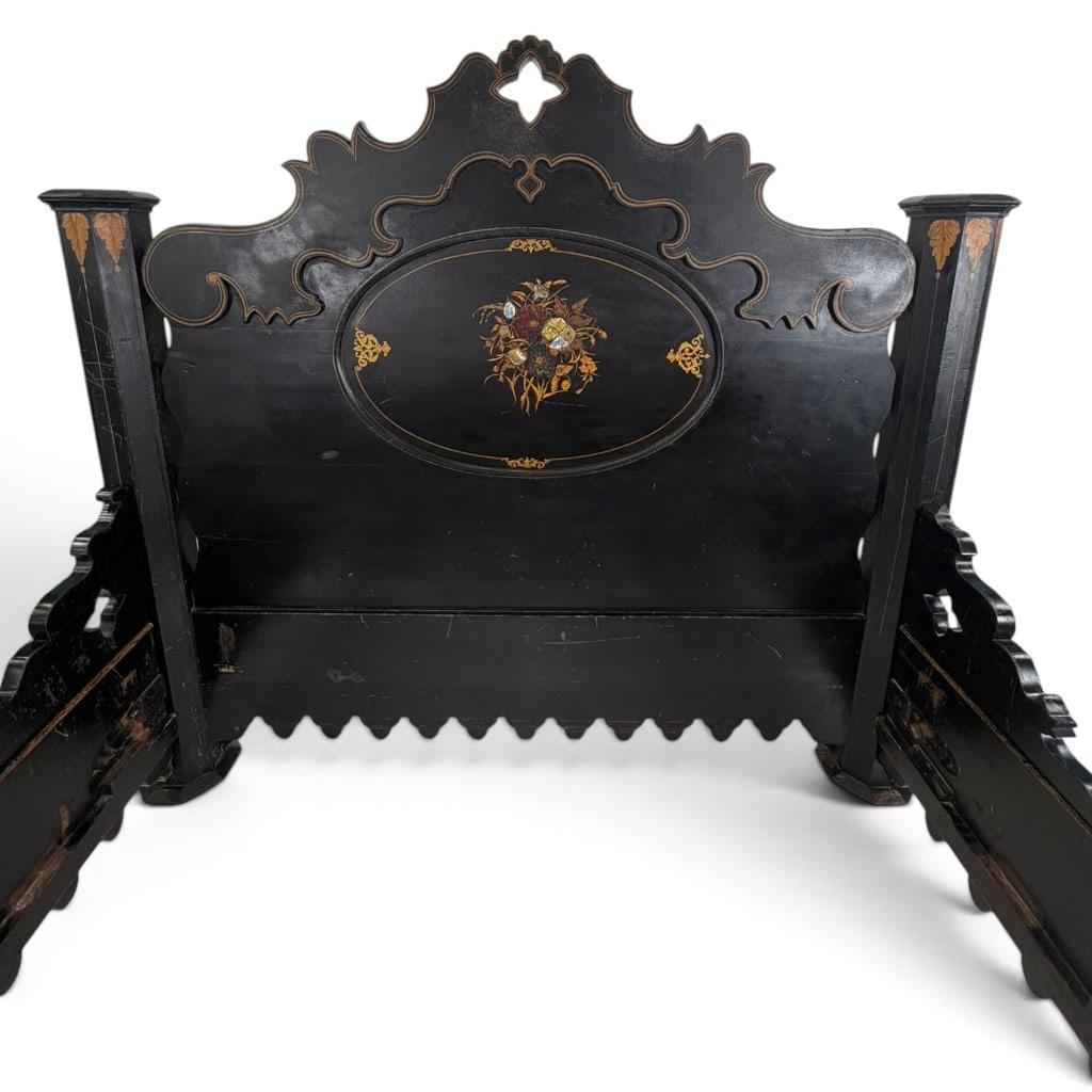 Victorian Ebonized Shell Inlaid Bed - 4