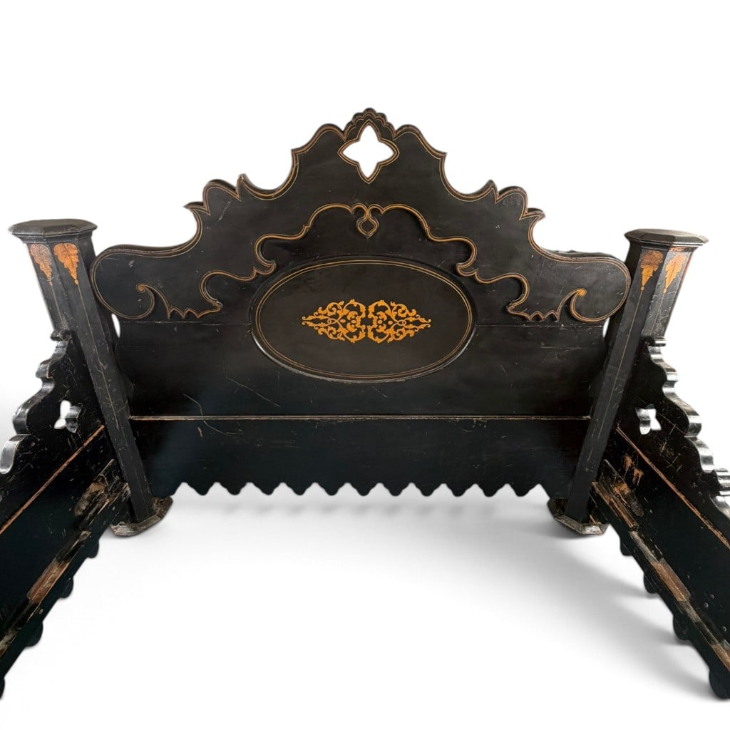 Victorian Ebonized Shell Inlaid Bed - 5