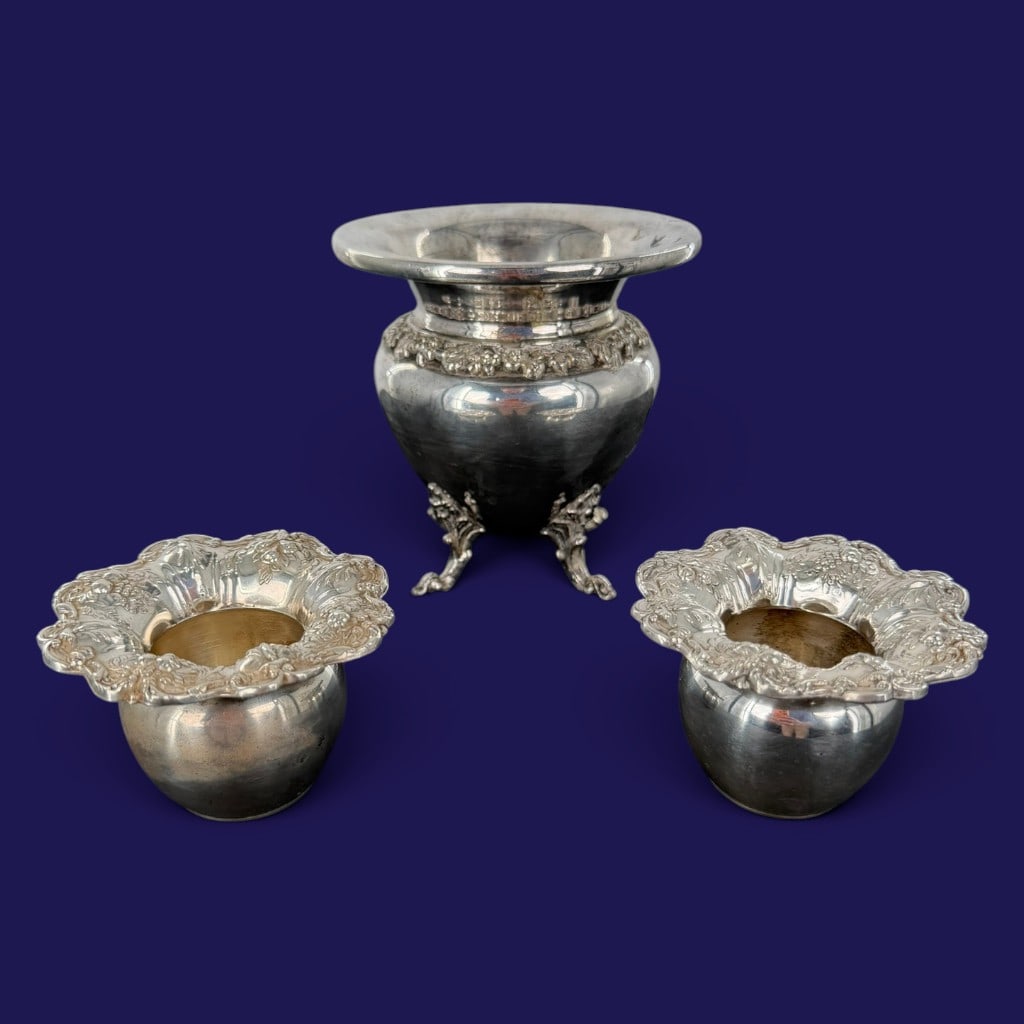 Reed and Barton Francis I Sterling and Silver Group: Maker: Reed and Barton, two pieces; unidentified maker, one piece Origin: American Date: Mid-20th century Period/Style: Renaissance Revival Materials: Sterling silver, partial gilt interiors, and silv