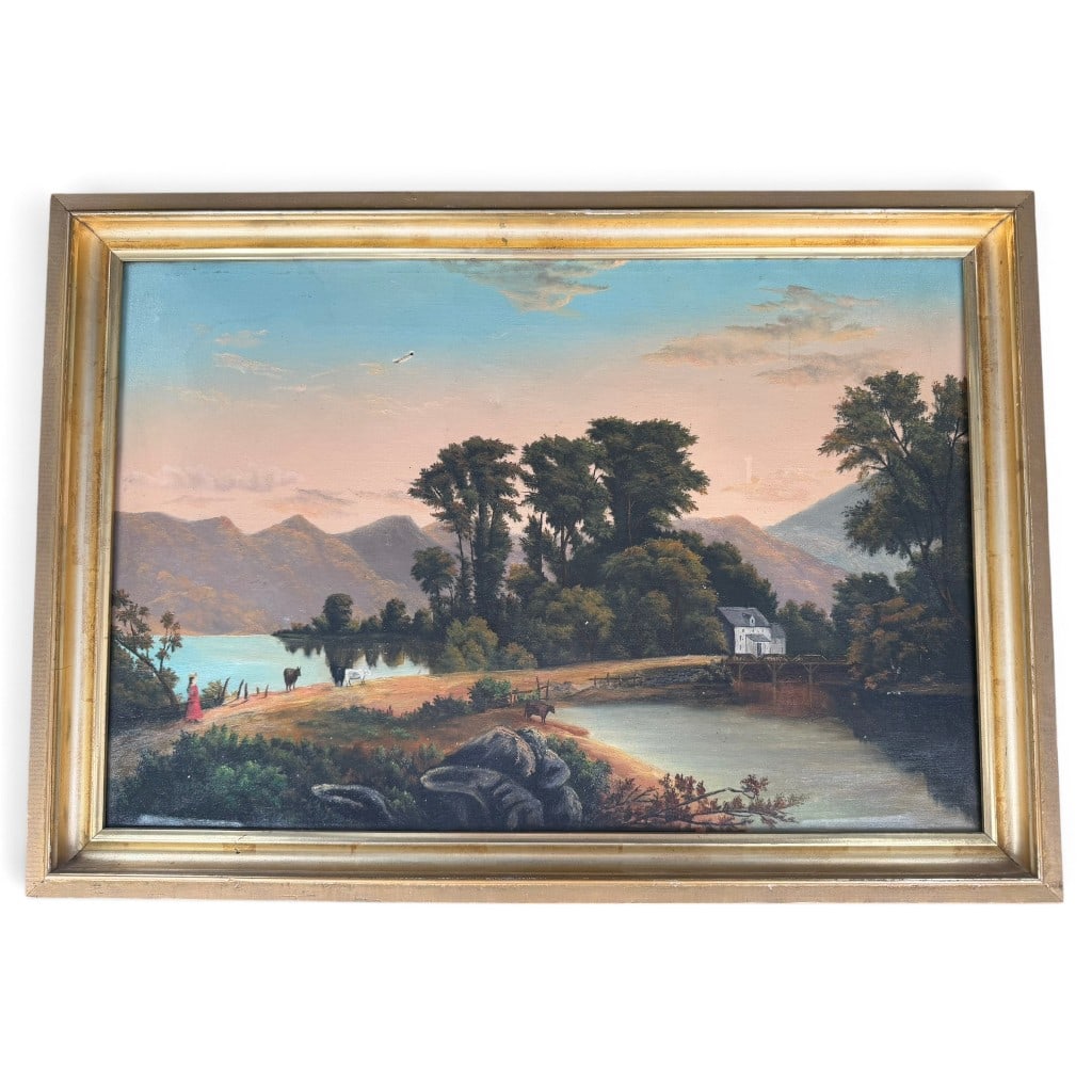 American Mountain Lake Landscape Oil on Canvas (1 of 2)