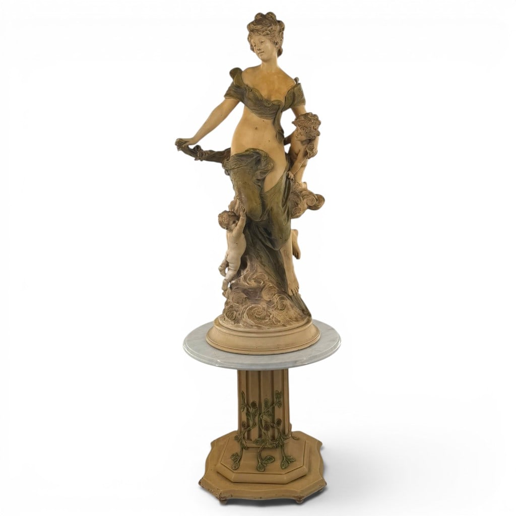 After Moreau Venus Figural Lamp Stand: Artist: After Auguste Moreau (French, 1834-1917) Manufacturer: Star Lamp Standard Origin: Probably American, after a French model Date: Early 20th century Period/Style: Belle Epoque and Art Nouveau