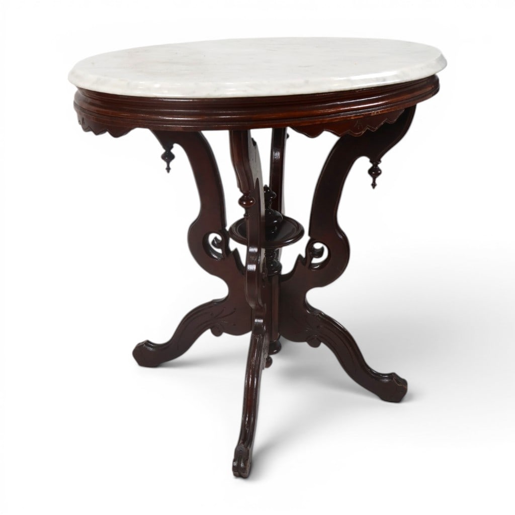 Victorian Rosewood Marble-Top Parlor Table (1 of 6)