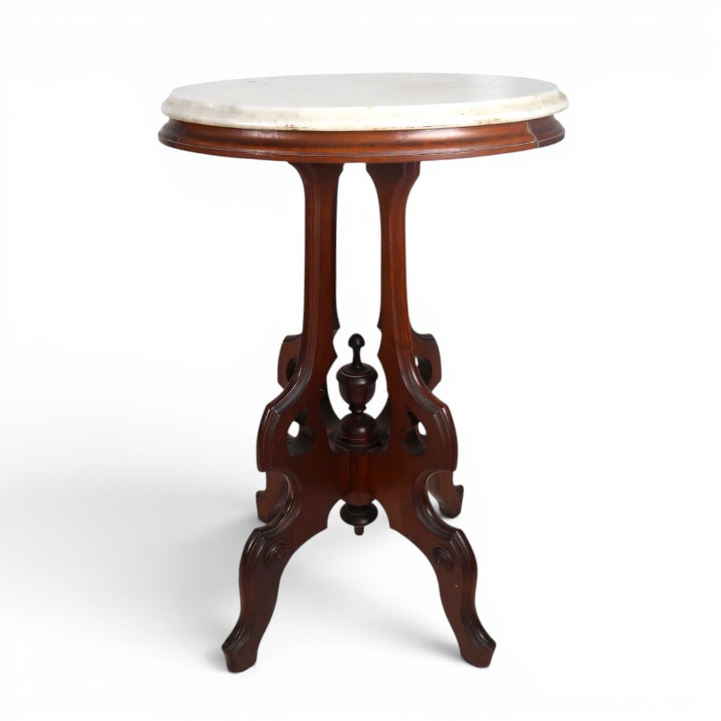 Victorian Marble-Top Walnut Side Table (1 of 6)