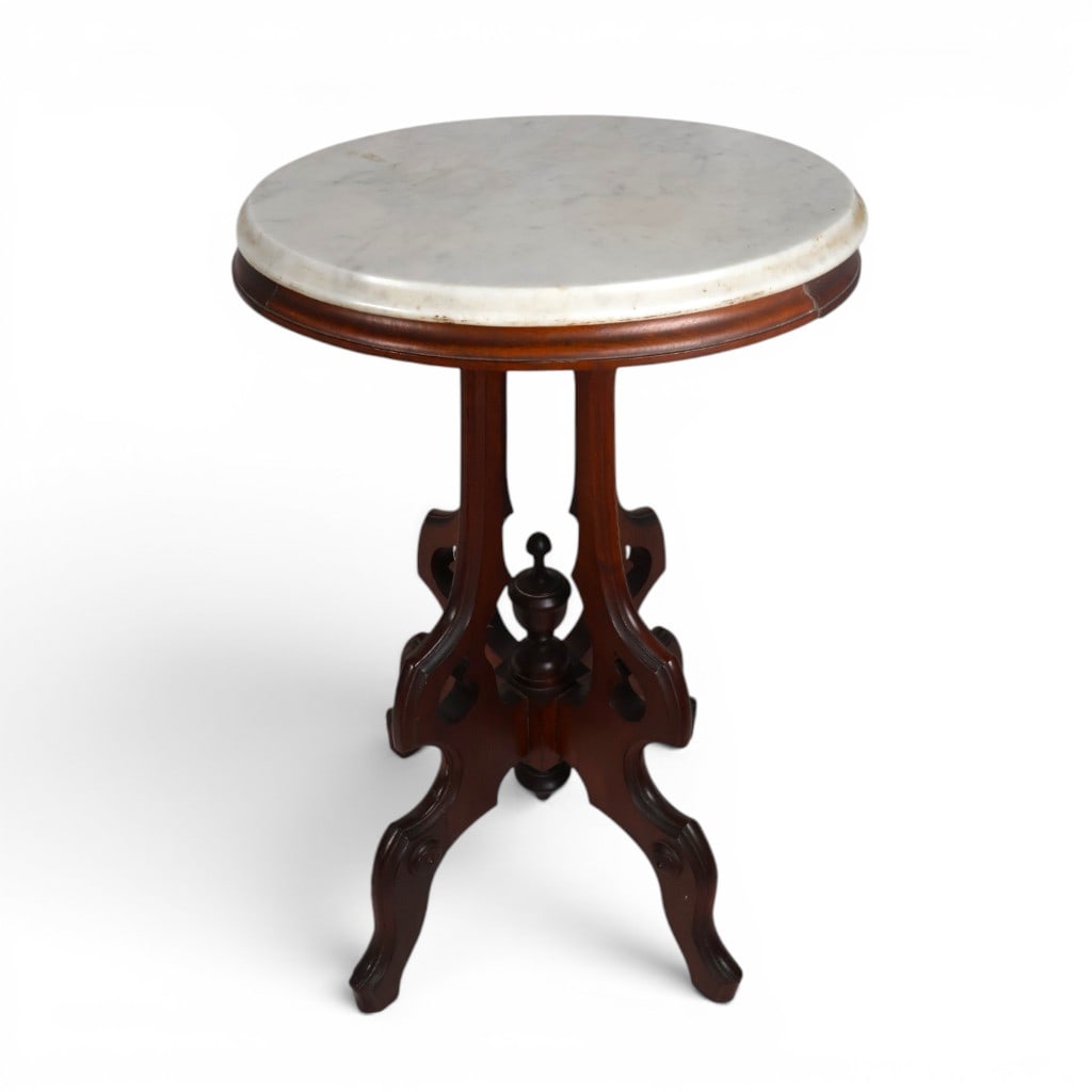 Victorian Marble-Top Walnut Side Table - 2