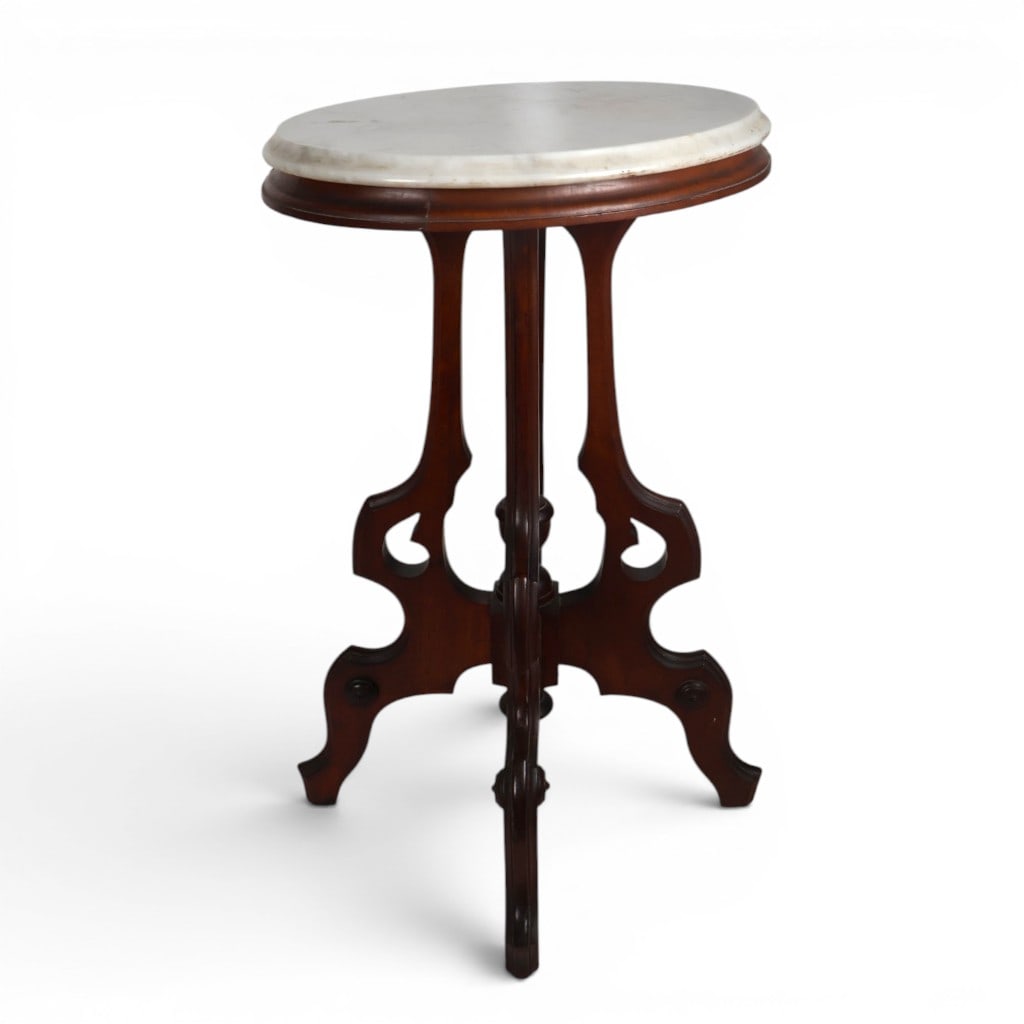 Victorian Marble-Top Walnut Side Table - 3