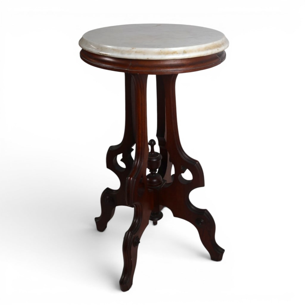 Victorian Marble-Top Walnut Side Table - 4