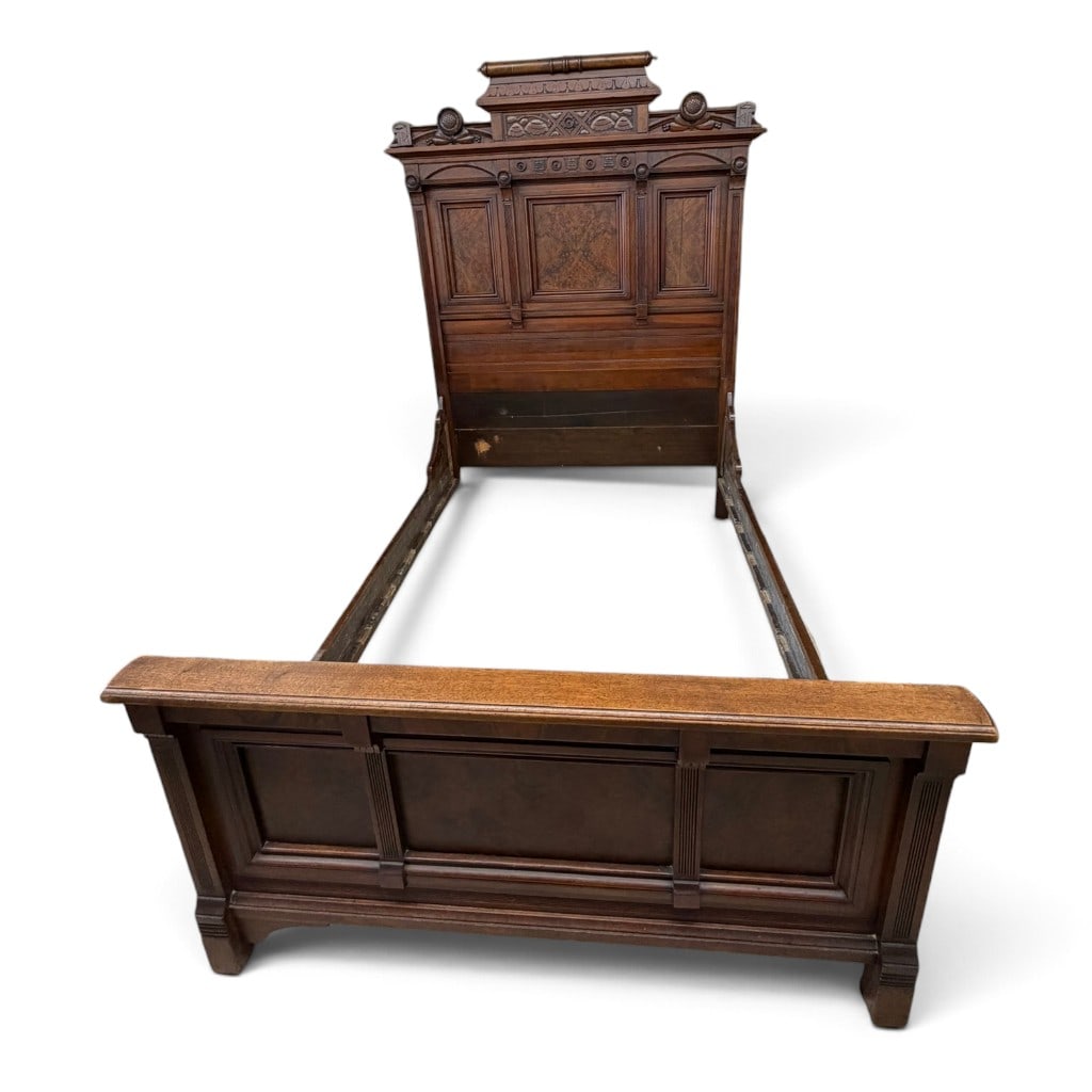 Eastlake Walnut and Burl Walnut Bed (1 of 3)