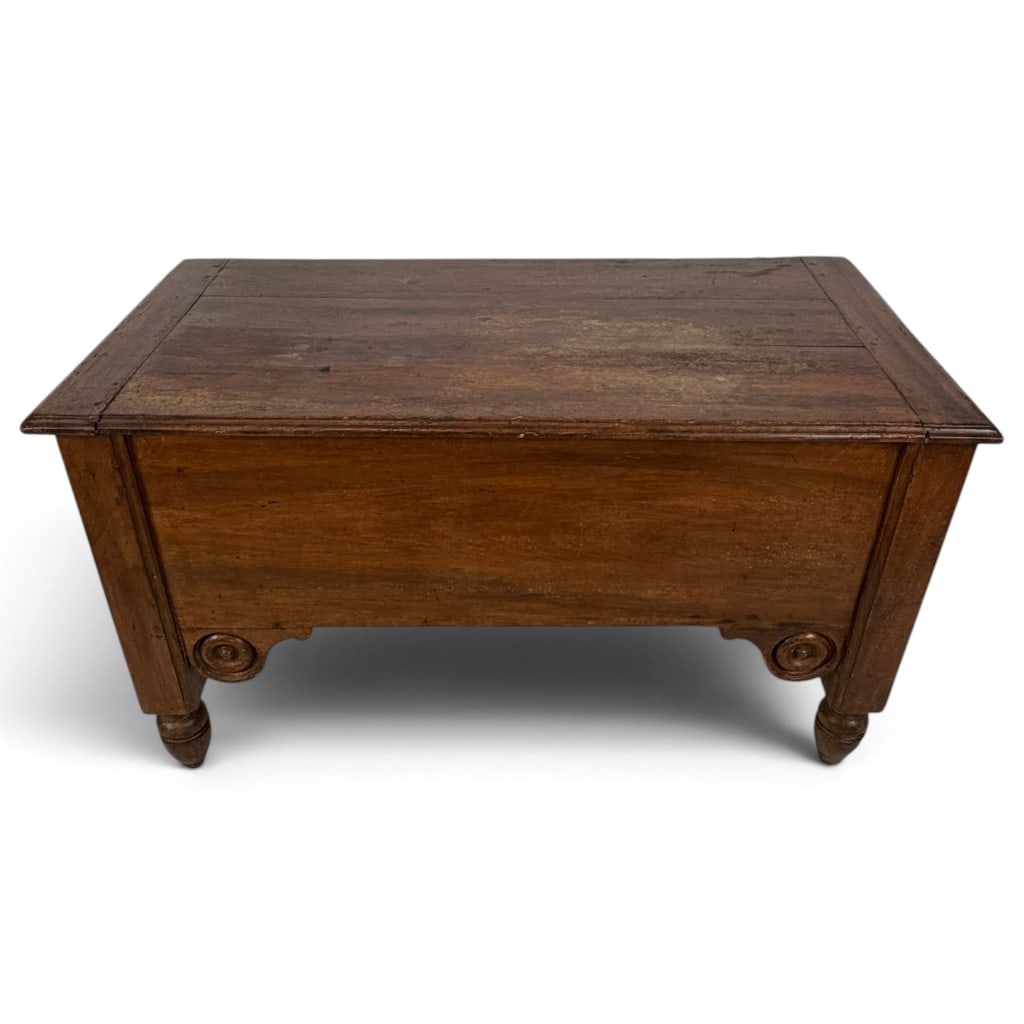 Southern Pine Blanket Chest: Origin: Probably Southern United States Date: Circa 1840-1860 Period/Style: American vernacular with Classical influence Materials: Pine, iron hardware, and mixed metal fasteners Form: Blanket chest