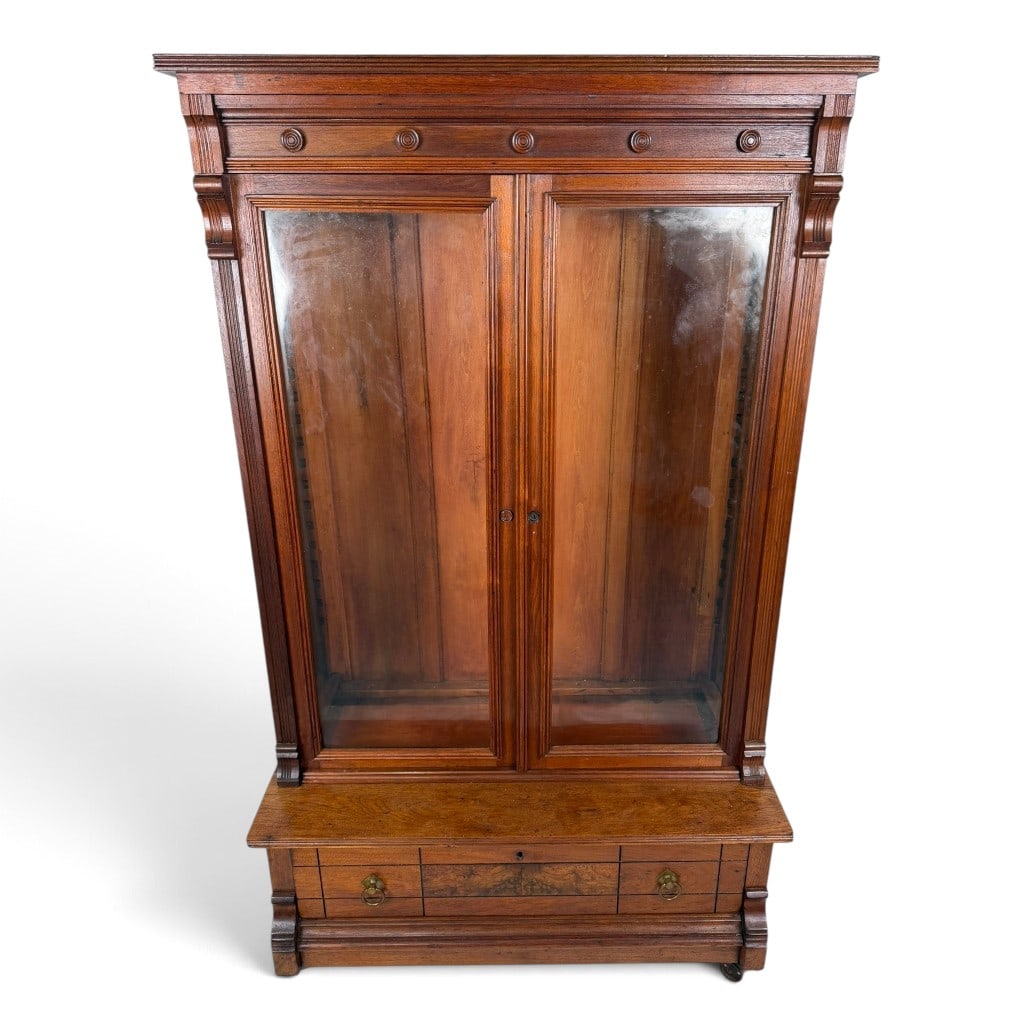 American Eastlake Walnut Glazed Bookcase or Display Cabinet, Circa 1875-1890 (1 of 6)
