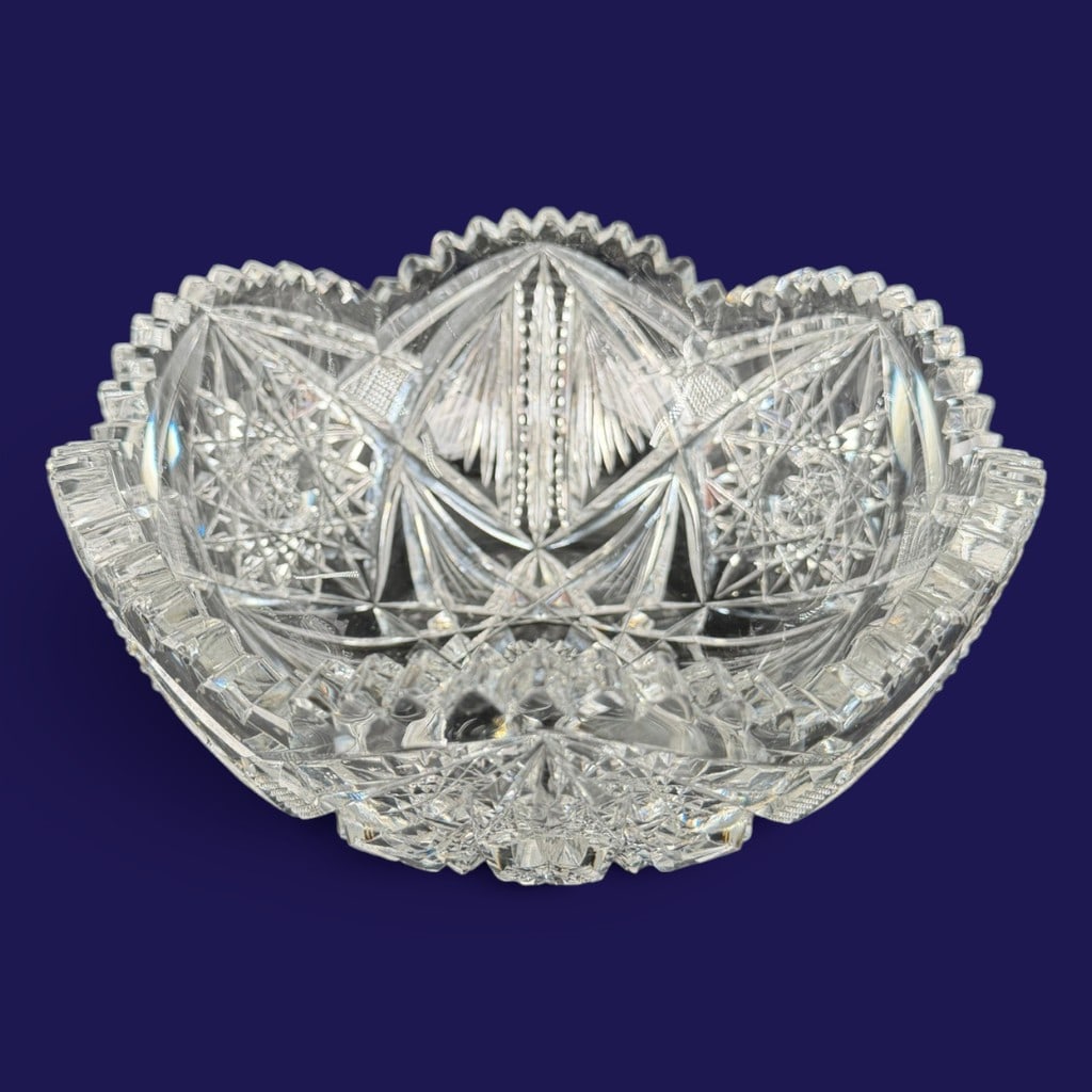 American Brilliant Period Cut Glass Bowl, 8 in.: Origin: American Date: Circa 1890-1915 Period/Style: American Brilliant Period Materials: Clear lead glass Form: Round bowl Description: An American Brilliant Period clear lead-glass bowl with deeply