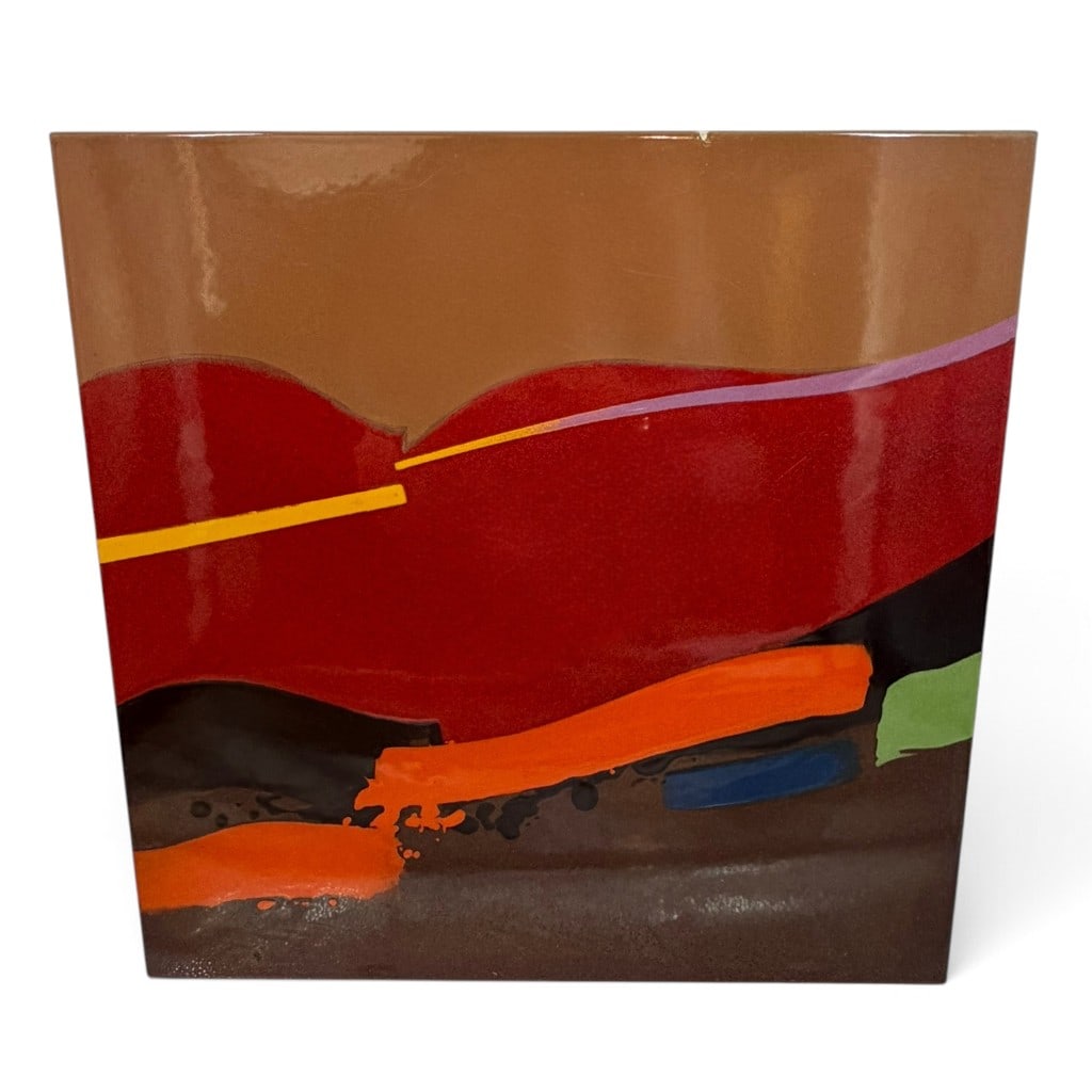 James Byrd Untitled Enamel Painting: Artist: James Byrd (American, born 1935) Date: 1977 Materials: Enamel paint on panel with metal frame Form: Framed abstract painting Description: A square abstract composition worked in glossy brown,