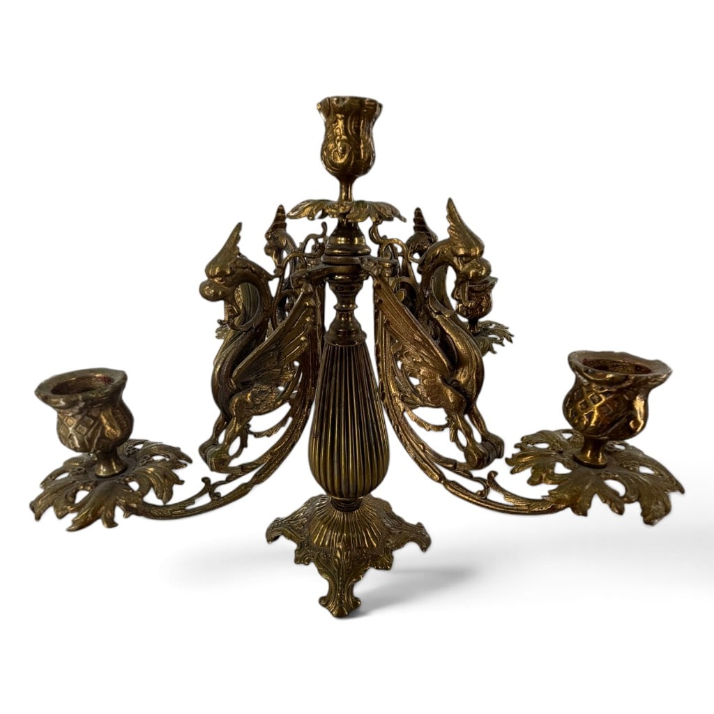 Pair Brass Dragon Five-Light Candelabra - 4