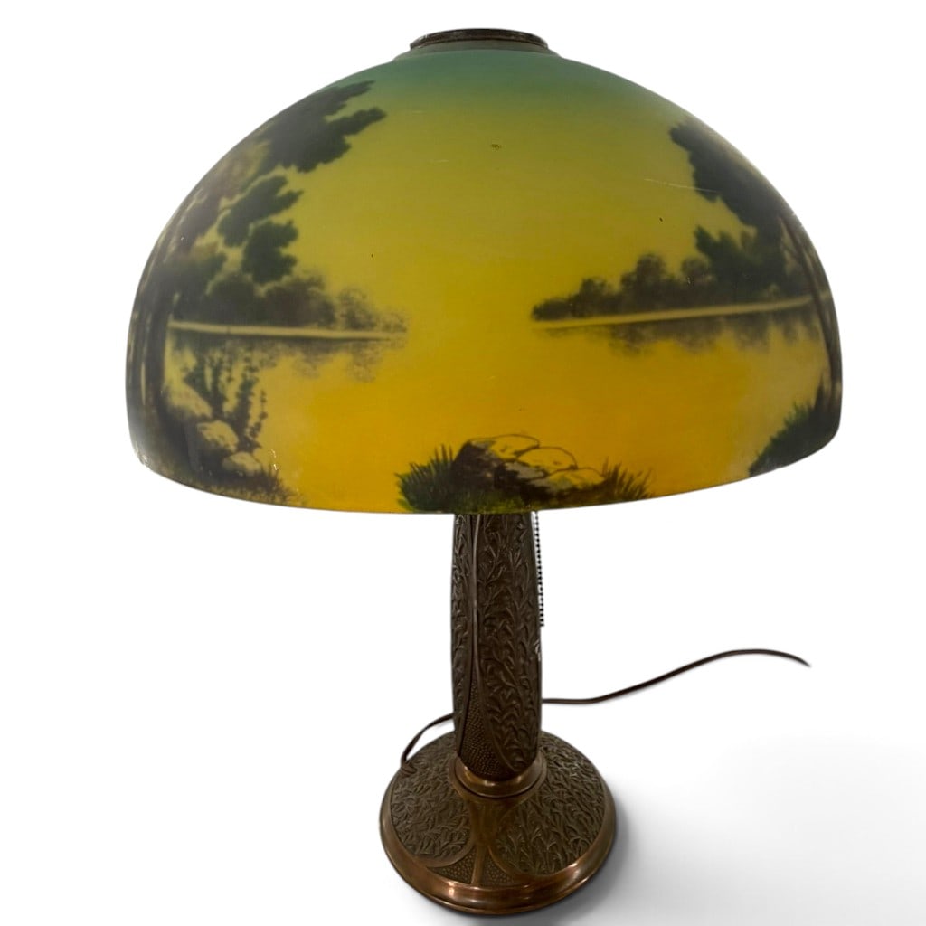 Reverse-Painted Scenic Glass Table Lamp - 2