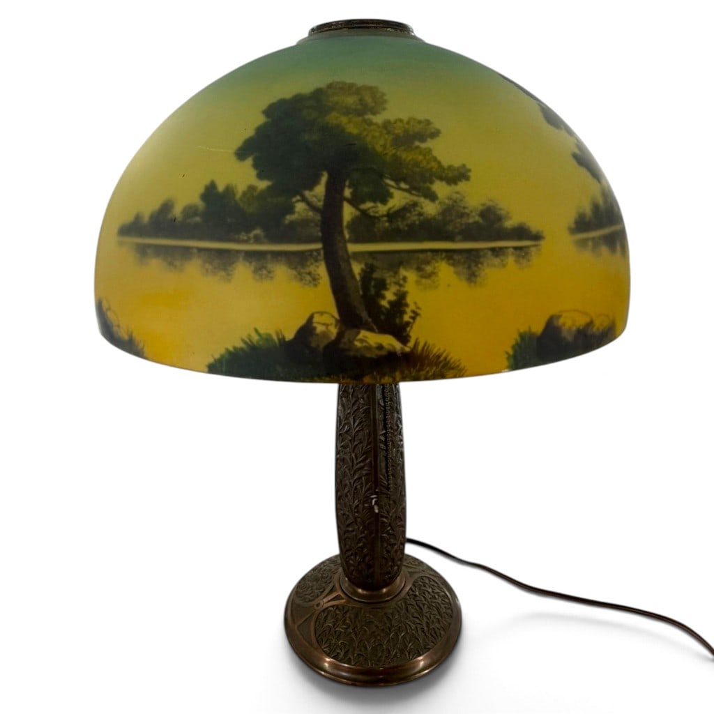 Reverse-Painted Scenic Glass Table Lamp - 3
