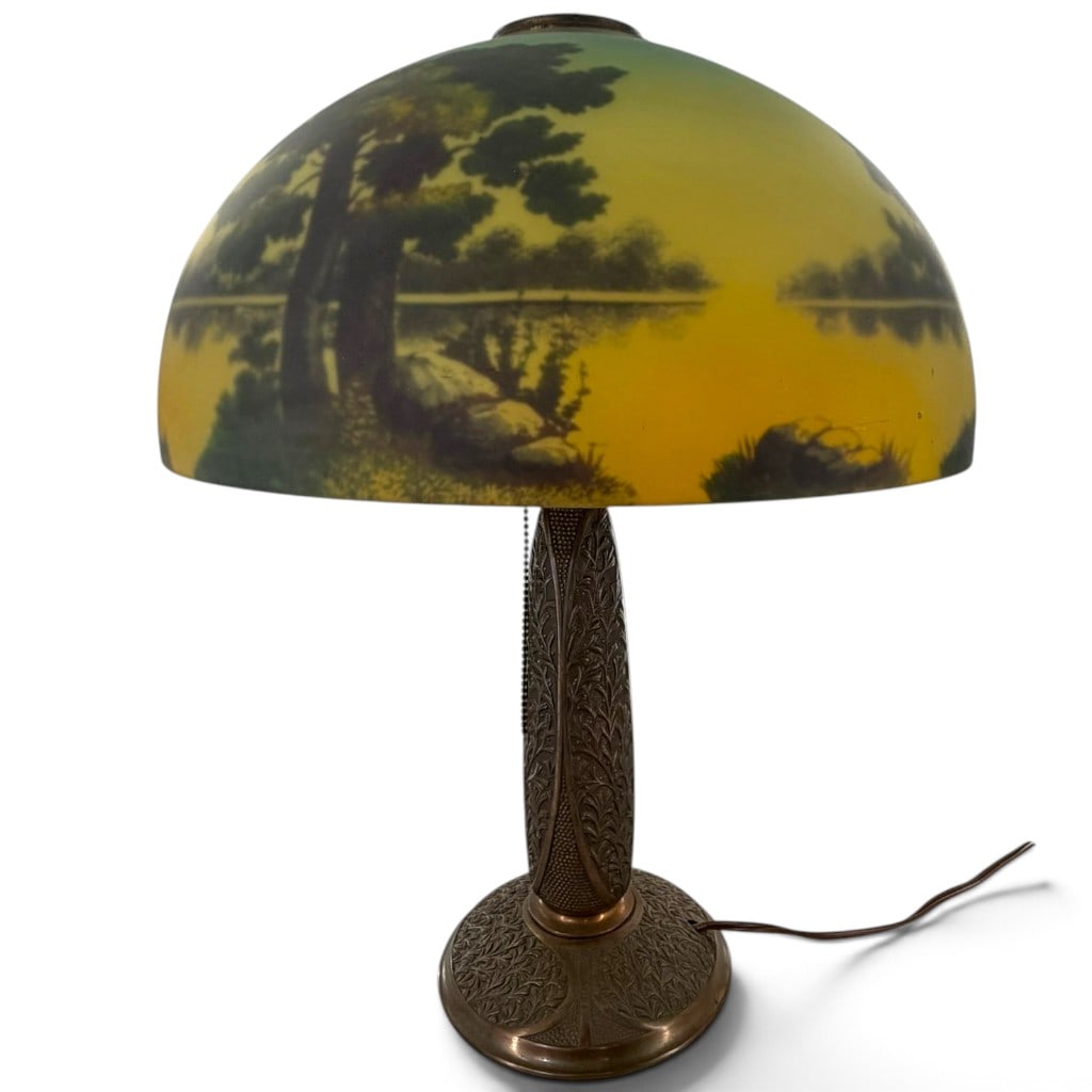 Reverse-Painted Scenic Glass Table Lamp - 4