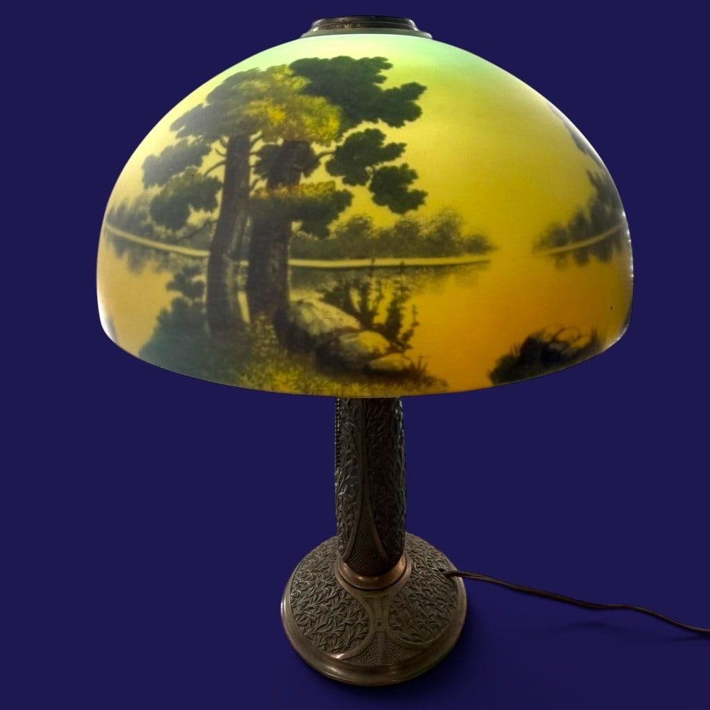 Reverse-Painted Scenic Glass Table Lamp - 5