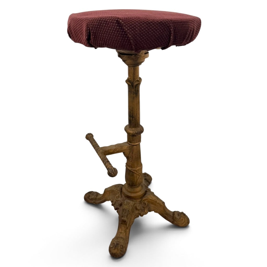 Antique Adjustable Cast-Iron Bar Stool - 2