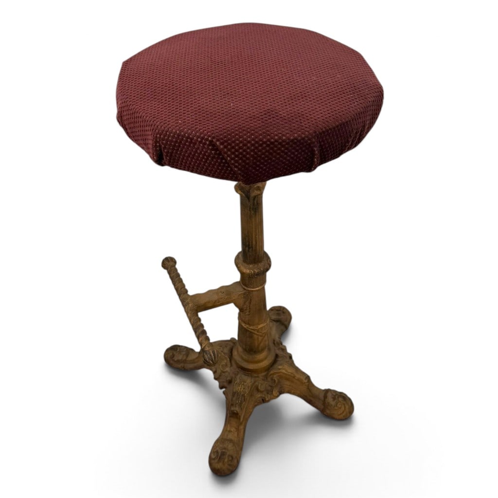 Antique Adjustable Cast-Iron Bar Stool - 3