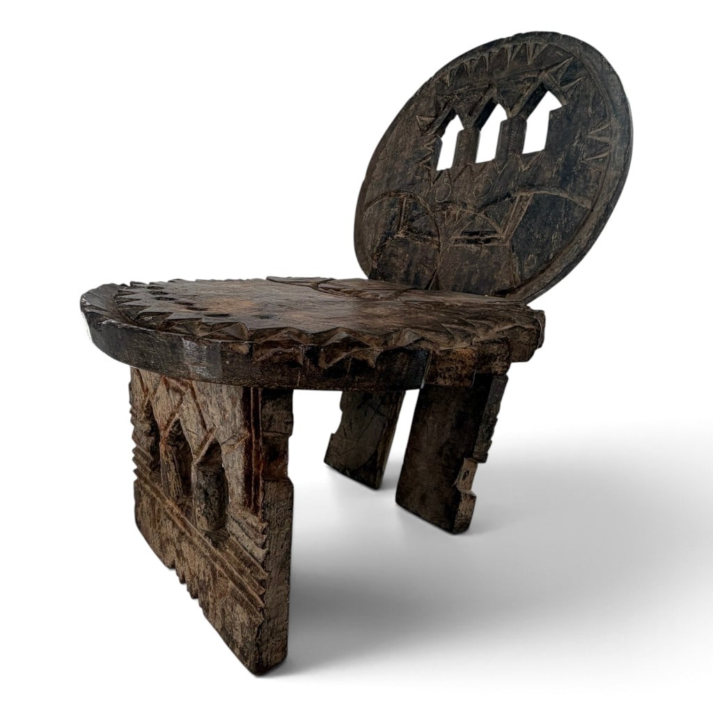 Ethiopian-Style Carved Wood Low Chair (1 of 6)
