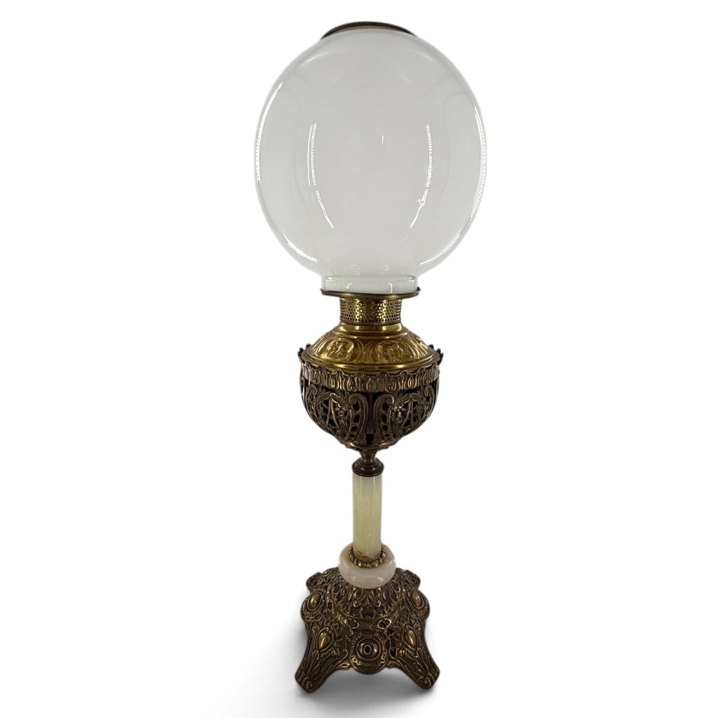 Victorian Brass and Alabaster Parlor Lamp (1 of 4)