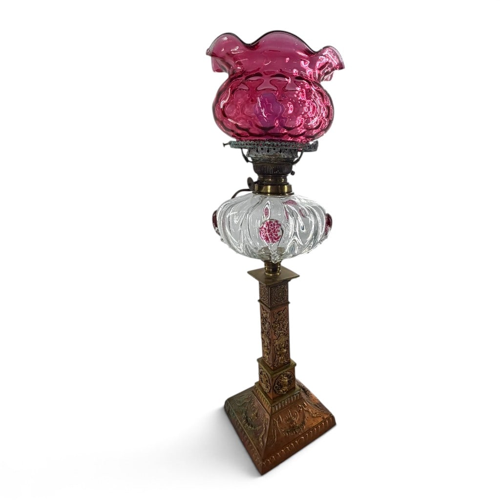 Victorian Cranberry Glass Banquet Lamp (1 of 5)