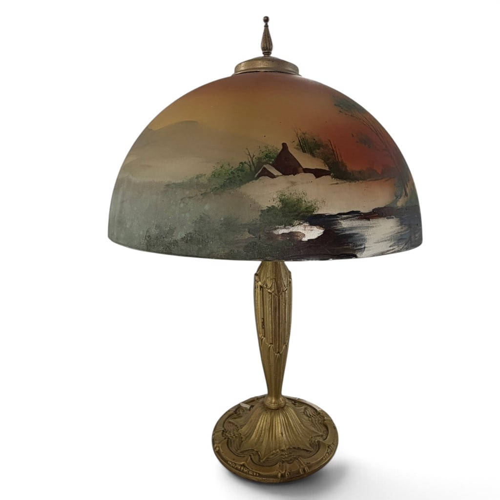 Reverse-Painted Winter Landscape Lamp - 2