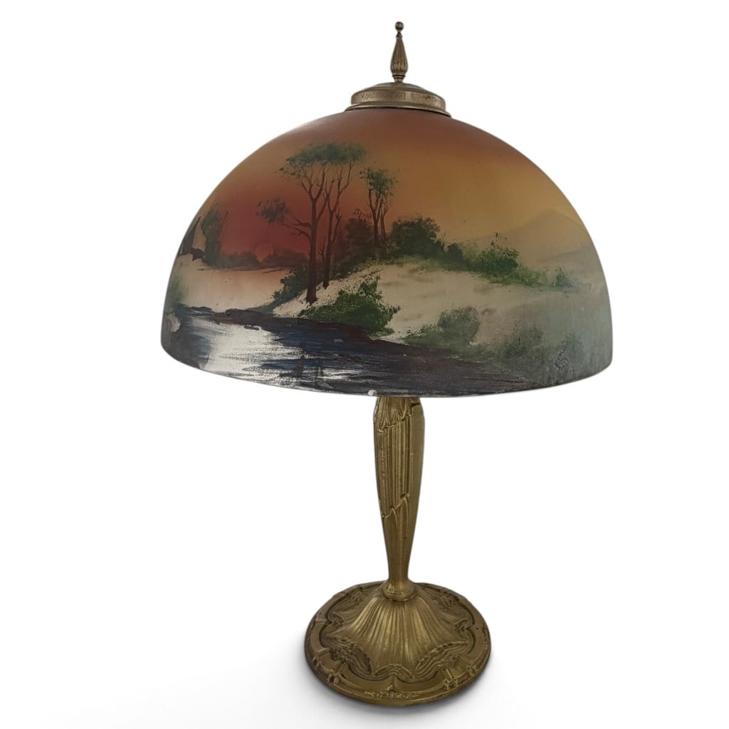 Reverse-Painted Winter Landscape Lamp - 3