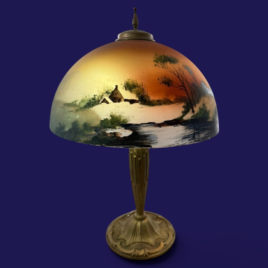 Reverse-Painted Winter Landscape Lamp - 4