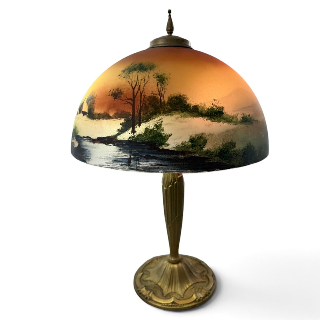 Reverse-Painted Winter Landscape Lamp - 5
