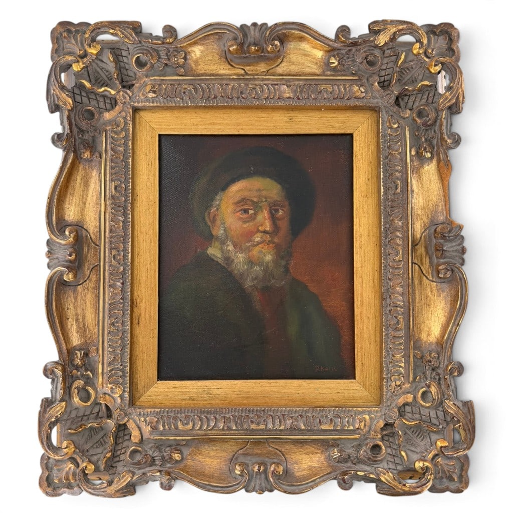 P. Kalis Old Master-Style Portrait, Oil: Origin: Unidentified Date: 20th century Period/Style: Old Master Revival Maker/Artist: P. Kalis, unidentified Materials: Oil on canvas and gilt composition frame Form: Framed portrait Description:
