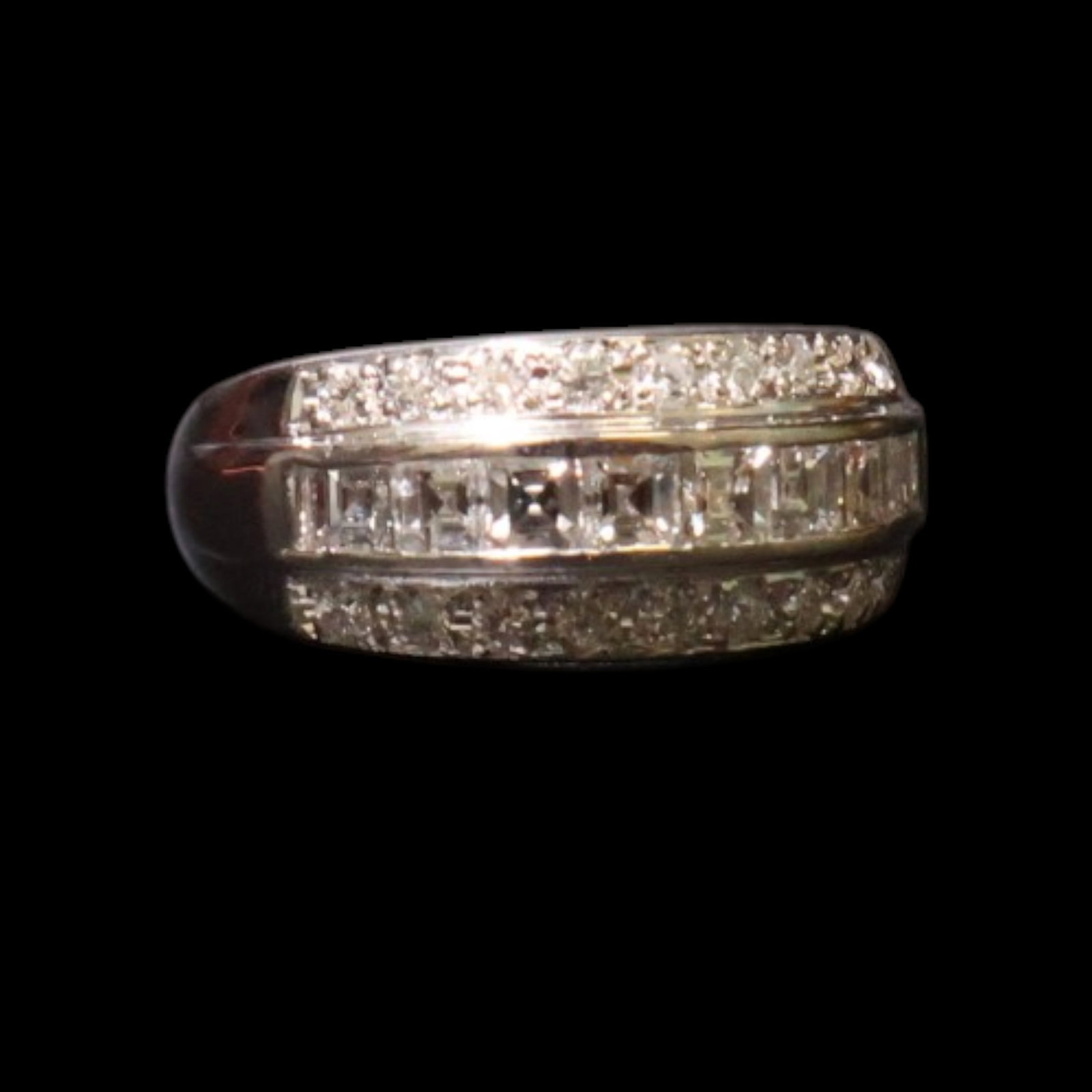 Platinum Asscher and Round Diamond Ring - 2