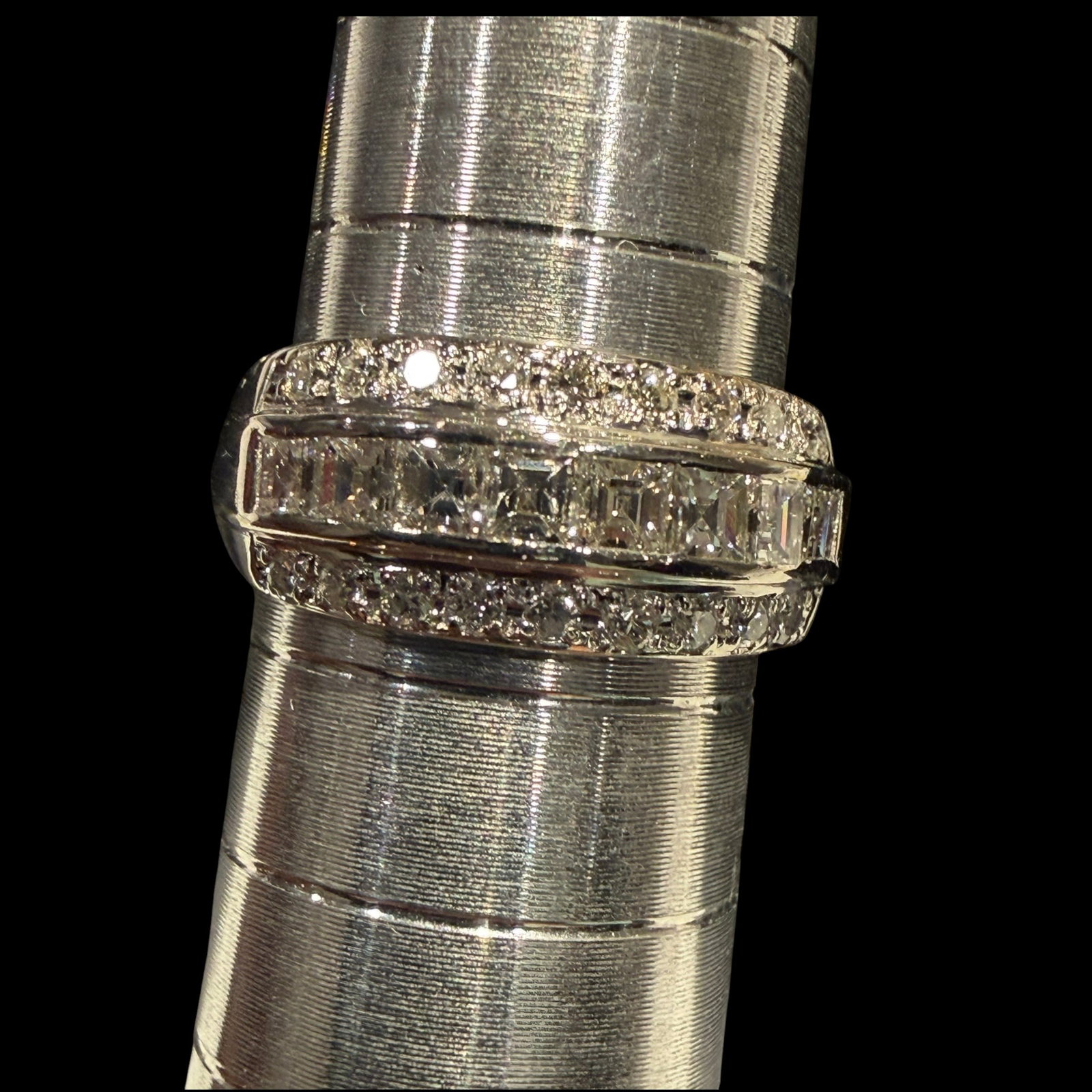 Platinum Asscher and Round Diamond Ring - 4